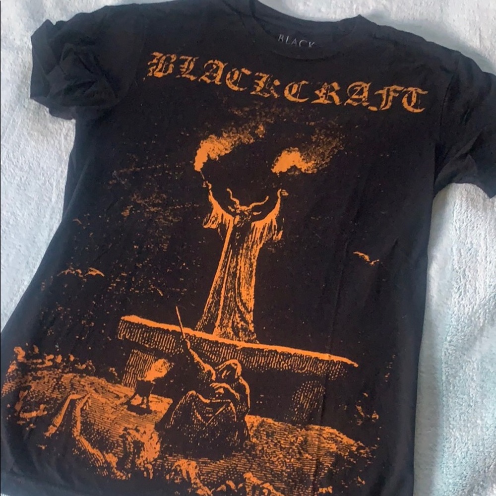 Black craft cult ritual orange black shirt